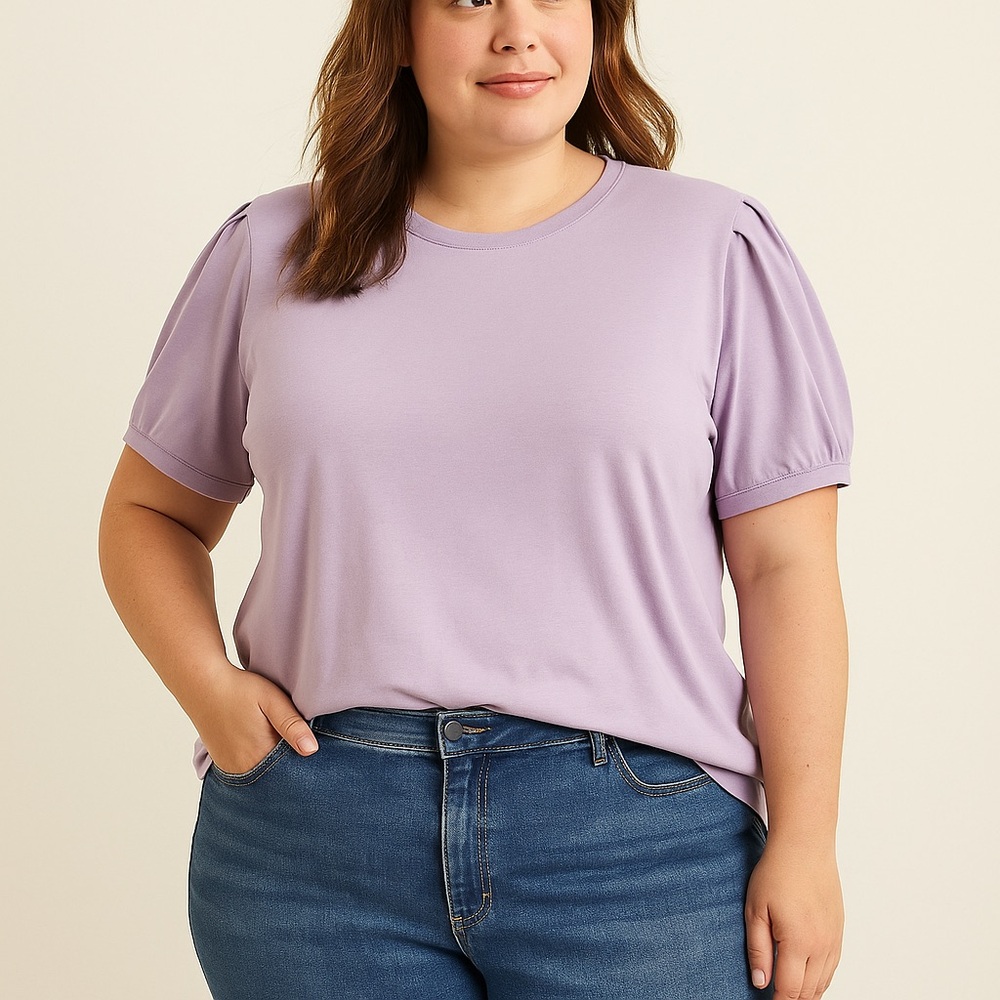 Skinnygirl Women’s 3X Lavender Puff Sleeve Relaxed Fit Lightweight Casual Top